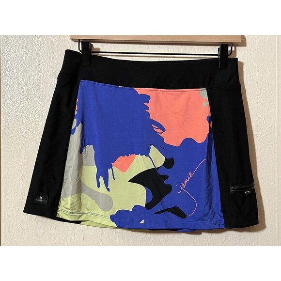 Jamie Sadock Women's Actif Small Pull On Geometric Golf Skort Black Blue Yellow - Picture 1 of 8